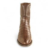 Los Altos Boots Boots Men's Genuine Caiman Belly Skin Roper Toe Short Boots With Zipper Brown Color - Los Altos Boots