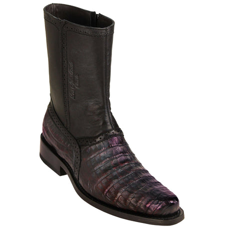 Los Altos Boots Boots Men's Genuine Caiman Belly Skin Round Toe Short Boots With Zipper Black Cherry Color - Los Altos Boots