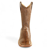 Men's Genuine Caiman Belly Skin Texas Wide Square Toe Boots Brown Color - Los Altos Boots - Front View