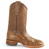Men's Genuine Caiman Belly Skin Texas Wide Square Toe Boots Brown Color - Los Altos Boots - Right Side View
