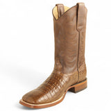 Men's Genuine Caiman Belly Skin Texas Wide Square Toe Boots Brown Color - Los Altos Boots - Side View