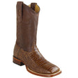 Men's Genuine Caiman Belly Skin Texas Wide Square Toe Boots Brown Color - Los Altos Boots - Side View
