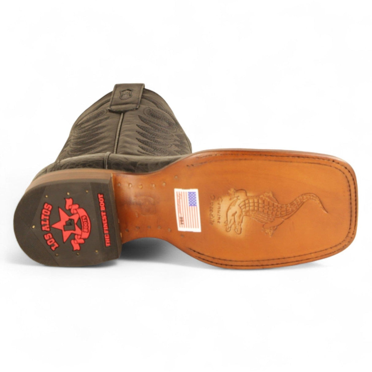 Los Altos Boots Boots Men's Genuine Caiman Belly Skin Texas Wide Square Toe Boots Black Color - Los Altos Boots