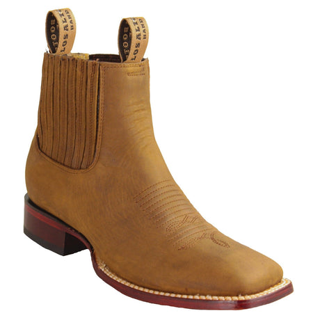 Los Altos Boots Boots Men's Genuine Crazy Leather Wide Square Toe Ankle Boots Tan Color - Los Altos Boots