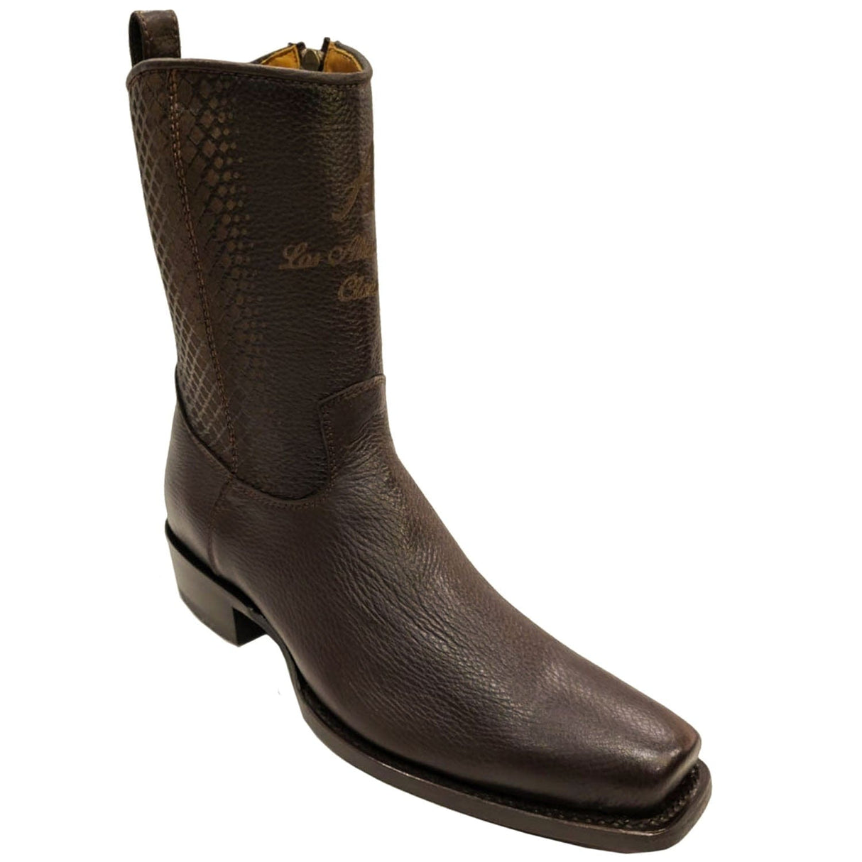 Los Altos Boots Boots Men's Genuine Deer Leather 7x Toe Short Boots With Zipper Faded Brown Color - Los Altos Boots