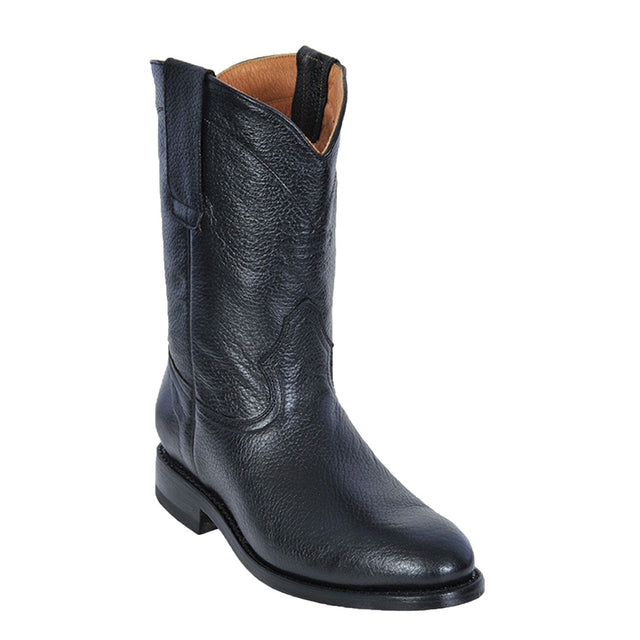 Los Altos Boots Boots Men's Genuine Deer Leather Roper Toe Boots Black Color - Los Altos Boots