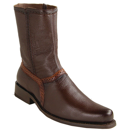 Los Altos Boots Boots Men's Genuine Deer Leather Round Toe Short Boots With Zipper Faded Brown Color - Los Altos Boots
