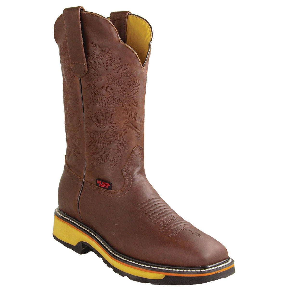 Los Altos Boots Boots Men's Genuine Grasso Leather Rodeo Wide Square Toe Boots Brown Color - Los Altos Boots