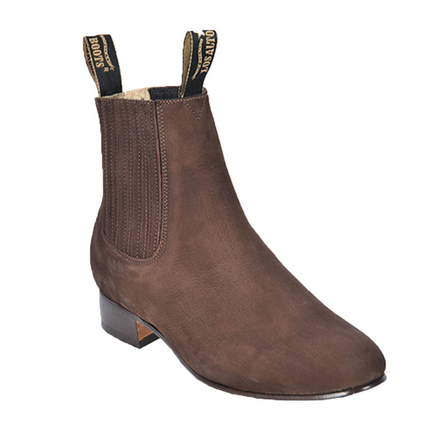 Los Altos Boots Boots Men's Genuine Nobuck Leather Round Toe Charro Ankle Boots Tobacco Color - Los Altos Boots