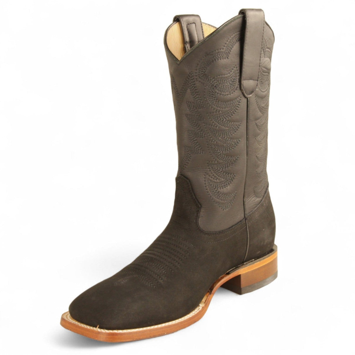 Los Altos Boots Boots Men's Genuine Nobuck Leather Texas Wide Square Toe Boots Black Color - Los Altos Boots