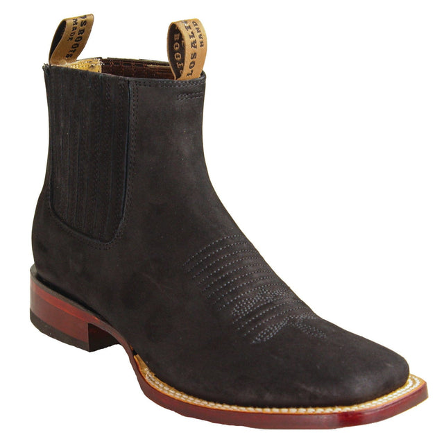 Los Altos Boots Boots Men's Genuine Nobuck Leather Wide Square Toe Ankle Boots Black Color - Los Altos Boots