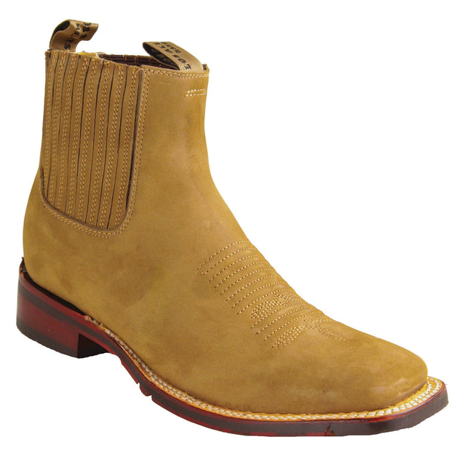 Los Altos Boots Boots Men's Genuine Nobuck Leather Wide Square Toe Ankle Boots Taupe Color - Los Altos Boots