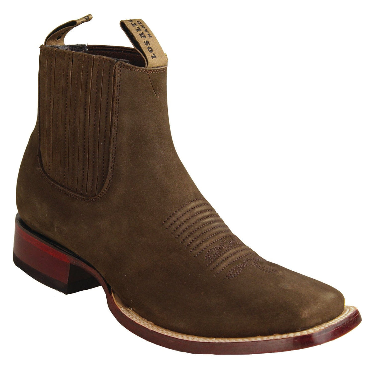 Los Altos Boots Boots Men's Genuine Nobuck Leather Wide Square Toe Ankle Boots Tobacco Color - Los Altos Boots