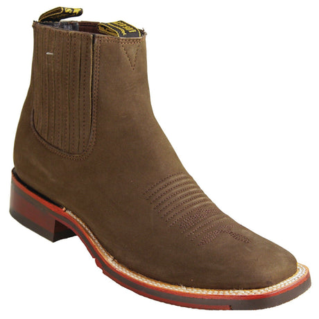 Los Altos Boots Boots Men's Genuine Nobuck Leather Wide Square Toe Ankle Boots Tobacco Color - Los Altos Boots