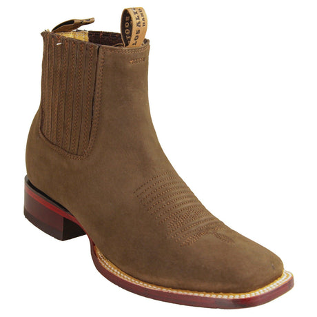 Los Altos Boots Boots Men's Genuine Nobuck Leather Wide Square Toe Ankle Boots Tobacco Color - Los Altos Boots