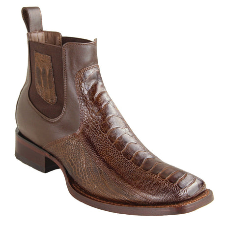 Los Altos Boots Boots Men´s Genuine Ostrich Leg Skin Wide Square Toe Ankle Boots Faded Brown Color - Los Altos Boots