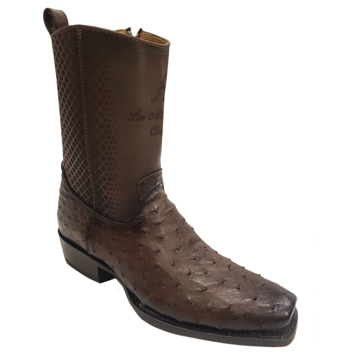 Los Altos Boots Boots Men's Genuine Ostrich Skin 7x Toe Short Boots With Zipper Faded Brown Color - Los Altos Boots