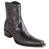 Los Altos Boots Boots Men's Genuine Ostrich Skin and Leather European Square Toe Short Boots With Zipper Black Color - Los Altos Boots