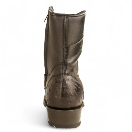 Los Altos Boots Boots Men's Genuine Ostrich Skin and Leather European Square Toe Short Boots With Zipper Black Color - Los Altos Boots