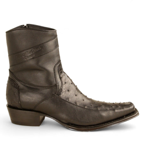 Los Altos Boots Boots Men's Genuine Ostrich Skin and Leather European Square Toe Short Boots With Zipper Black Color - Los Altos Boots