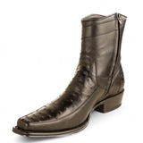 Los Altos Boots Boots Men's Genuine Ostrich Skin and Leather European Square Toe Short Boots With Zipper Black Color - Los Altos Boots