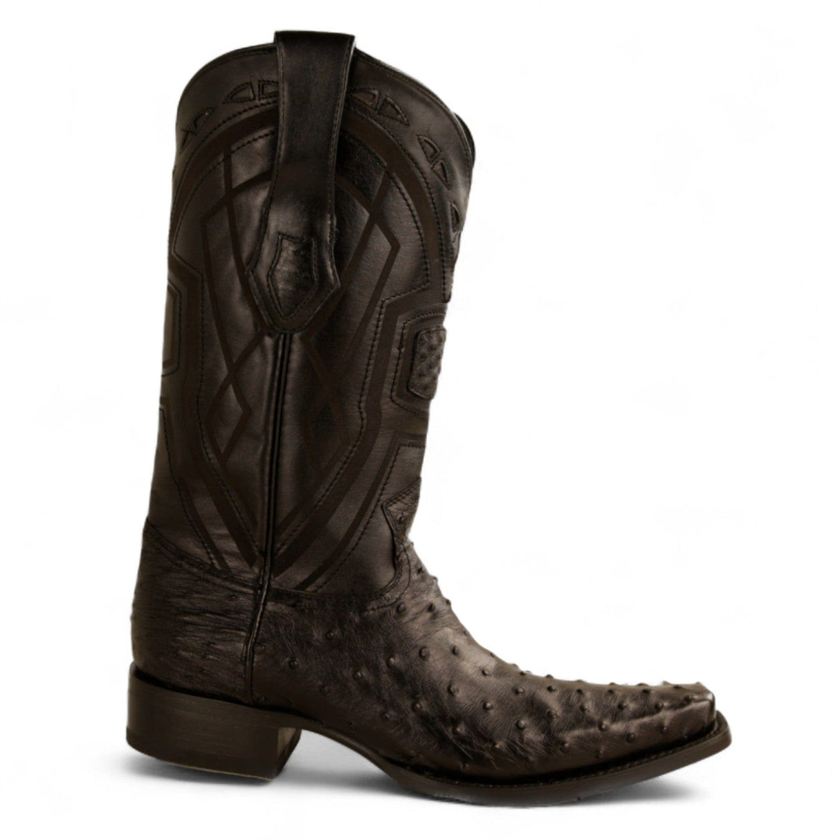 Los Altos Boots Boots Men's Genuine Ostrich Skin European Square Toe Boots Black Color - Los Altos Boots