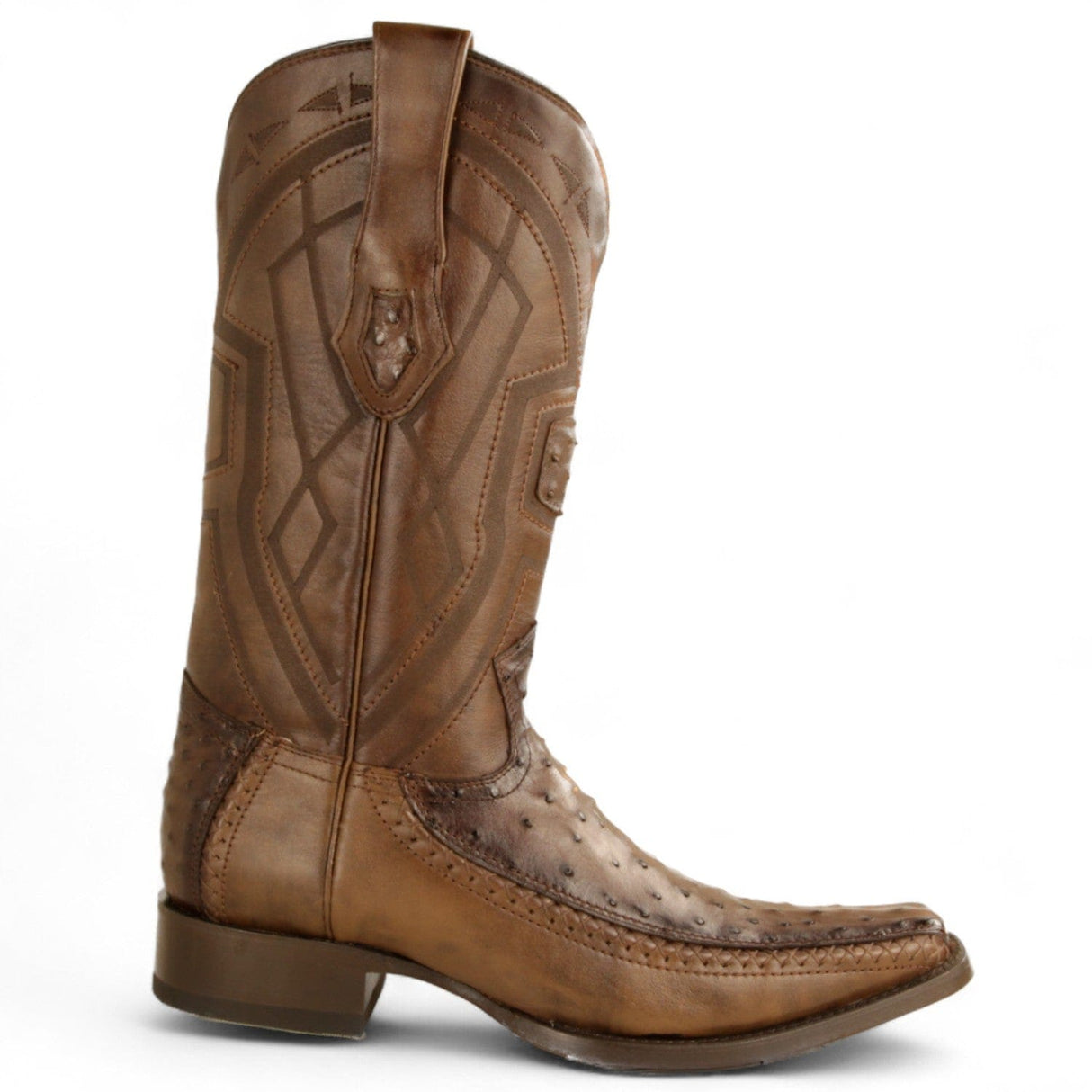 Los Altos Boots Boots Men's Genuine Ostrich Skin European Square Toe Boots Faded Brown Color - Los Altos Boots