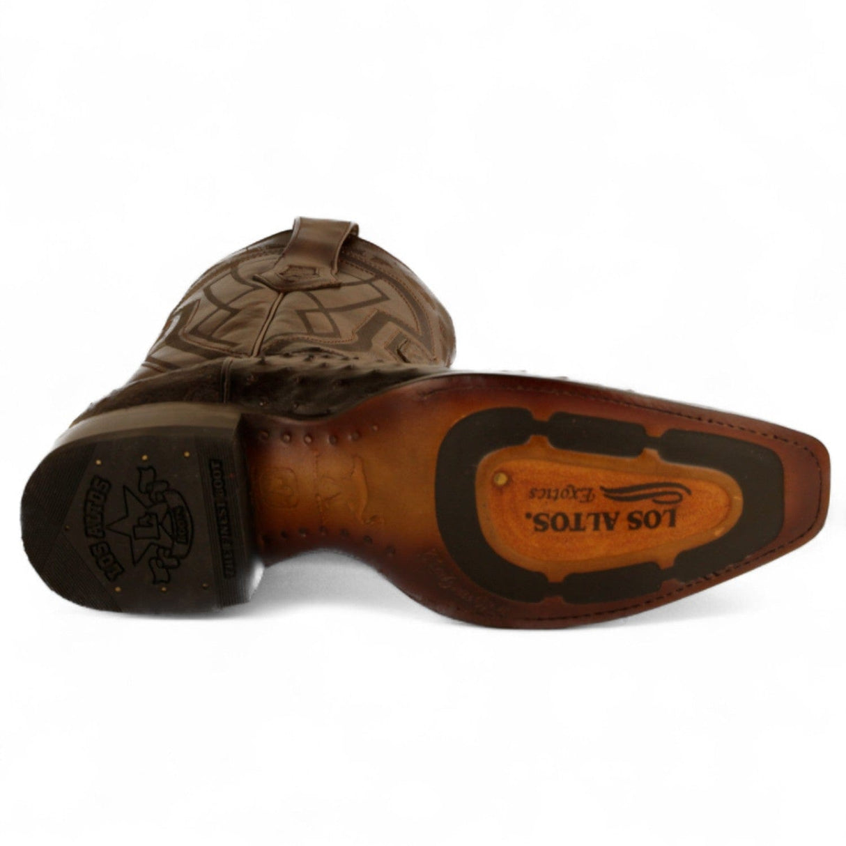 Los Altos Boots Boots Men's Genuine Ostrich Skin European Square Toe Boots Faded Brown Color - Los Altos Boots