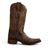 Los Altos Boots Boots Men's Genuine Ostrich Skin European Square Toe Boots Faded Brown Color - Los Altos Boots