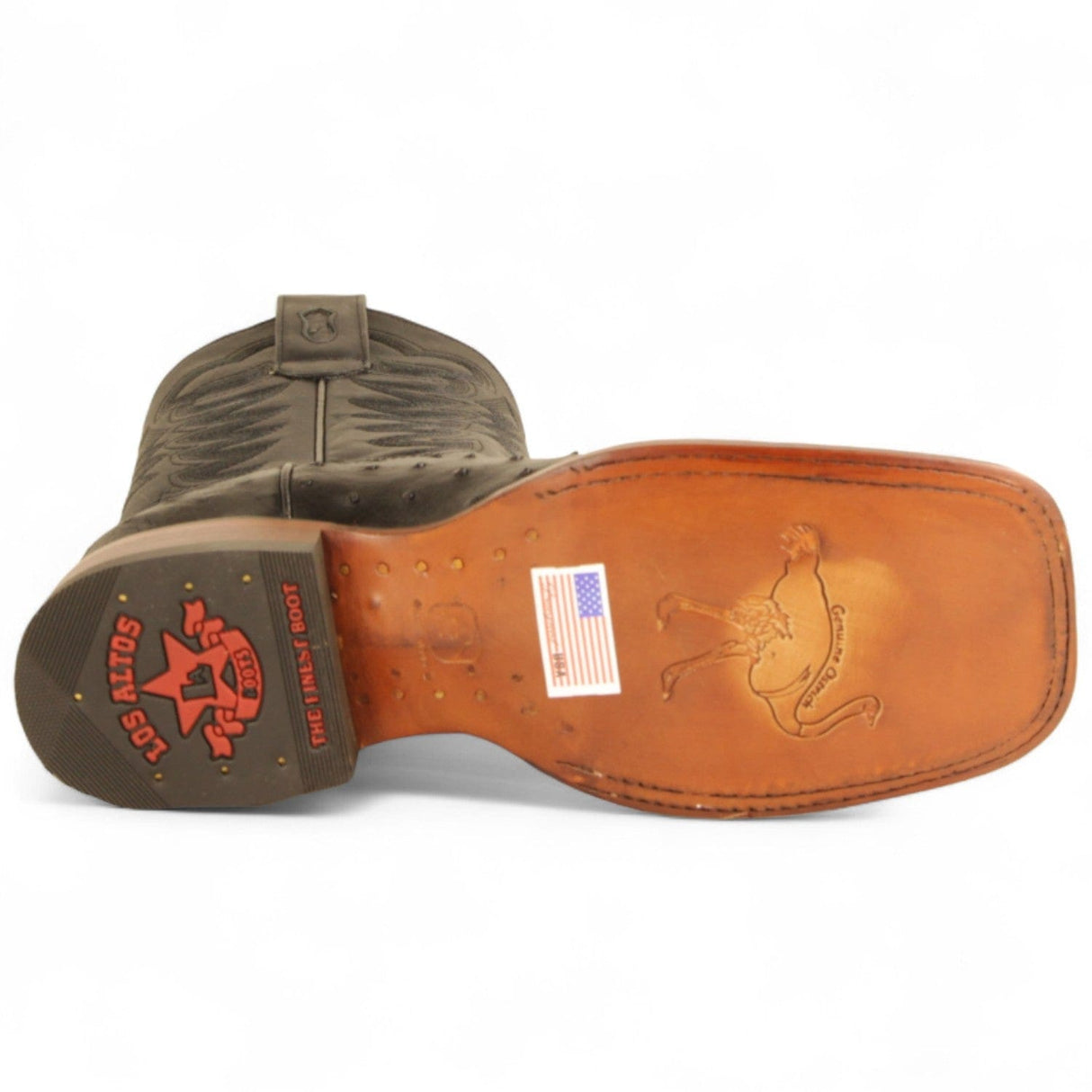 Los Altos Boots Boots Men's Genuine Ostrich Skin Texas Wide Square Toe Boots Black Color - Los Altos Boots