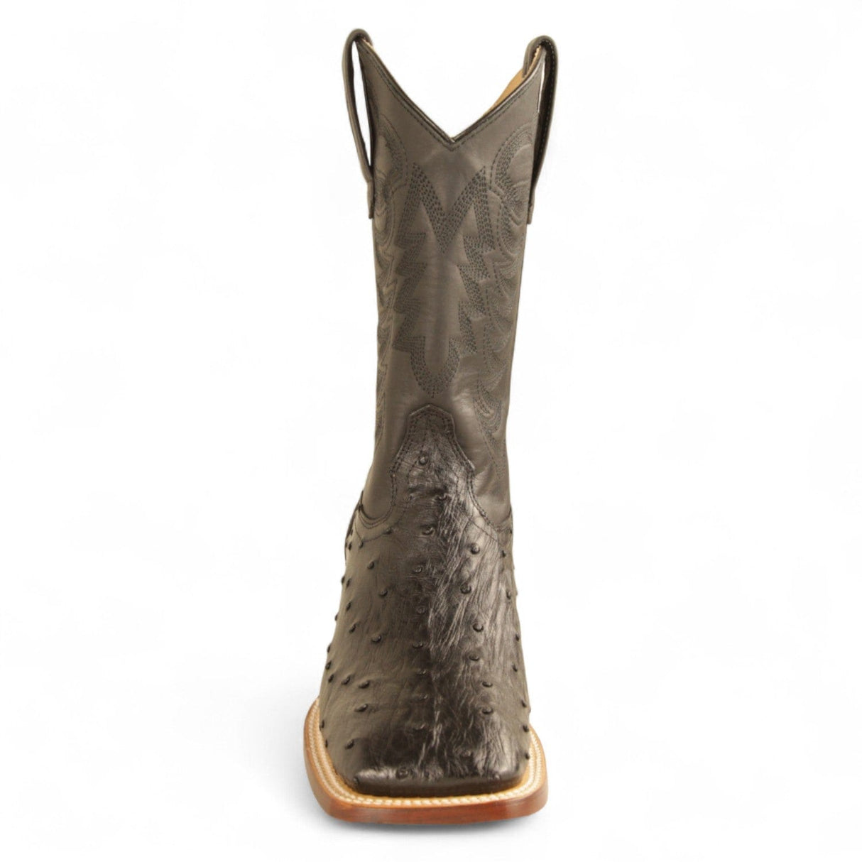 Los Altos Boots Boots Men's Genuine Ostrich Skin Texas Wide Square Toe Boots Black Color - Los Altos Boots