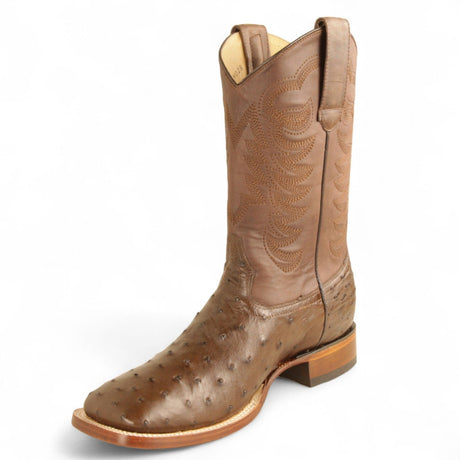 Los Altos Boots Boots Men's Genuine Ostrich Skin Texas Wide Square Toe Boots Brown Color - Los Altos Boots