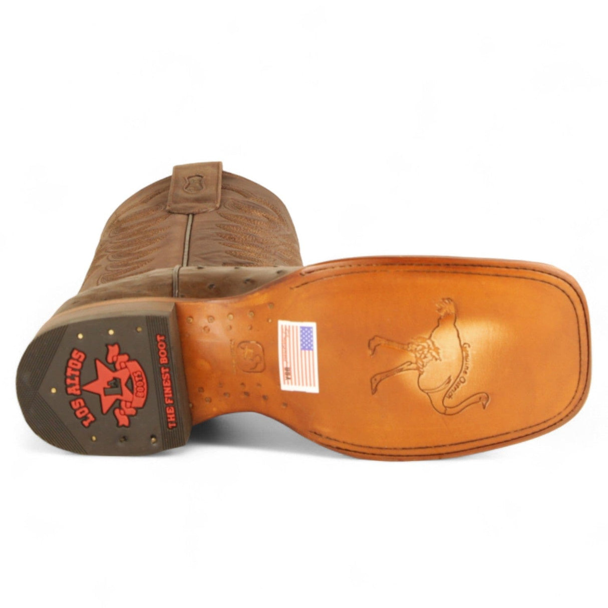 Los Altos Boots Boots Men's Genuine Ostrich Skin Texas Wide Square Toe Boots Brown Color - Los Altos Boots