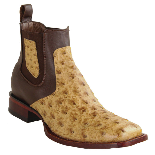 Los Altos Boots Boots Men´s Genuine Ostrich Skin Wide Square Toe Ankle Boots - Los Altos Boots