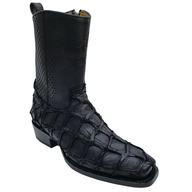 Los Altos Boots Boots Men's Genuine Piraruccu Skin 7x Toe Short Boots With Zipper Matte Black Color - Los Altos Boots