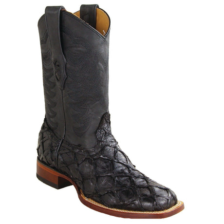 Los Altos Boots Boots Men's Genuine Piraruccu Skin Rodeo Wide Square Toe Boots Black Color - Los Altos Boots