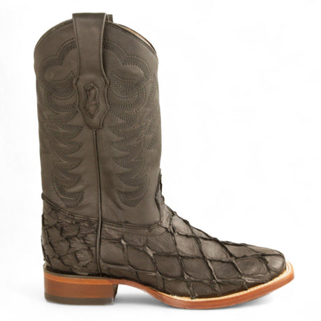 Los Altos Boots Boots Men's Genuine Piraruccu Skin Rodeo Wide Square Toe Boots Black Color - Los Altos Boots