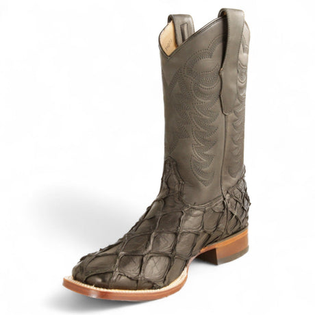 Los Altos Boots Boots Men's Genuine Piraruccu Skin Rodeo Wide Square Toe Boots Black Color - Los Altos Boots
