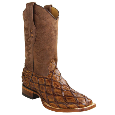 Los Altos Boots Boots Men's Genuine Piraruccu Skin Rodeo Wide Square Toe Boots Brown Color - Los Altos Boots