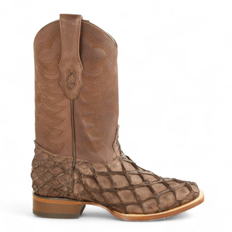 Los Altos Boots Boots Men's Genuine Piraruccu Skin Rodeo Wide Square Toe Boots Brown Color - Los Altos Boots