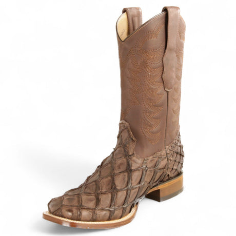 Los Altos Boots Boots Men's Genuine Piraruccu Skin Rodeo Wide Square Toe Boots Brown Color - Los Altos Boots