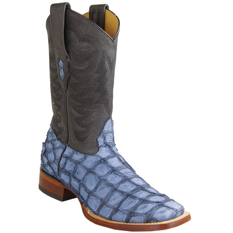Los Altos Boots Boots Men's Genuine Piraruccu Skin Rodeo Wide Square Toe Boots Denim Blue Color - Los Altos Boots