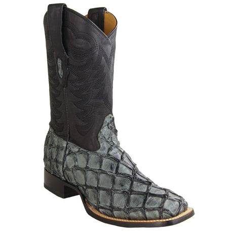 Los Altos Boots Boots Men's Genuine Piraruccu Skin Rodeo Wide Square Toe Boots Gray Color - Los Altos Boots