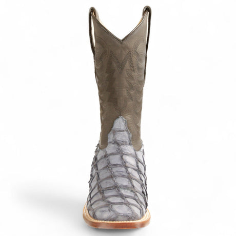Los Altos Boots Boots Men's Genuine Piraruccu Skin Rodeo Wide Square Toe Boots Gray Color - Los Altos Boots