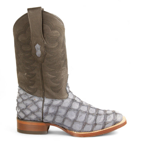 Los Altos Boots Boots Men's Genuine Piraruccu Skin Rodeo Wide Square Toe Boots Gray Color - Los Altos Boots