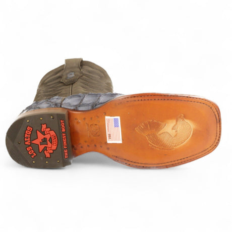 Los Altos Boots Boots Men's Genuine Piraruccu Skin Rodeo Wide Square Toe Boots Gray Color - Los Altos Boots