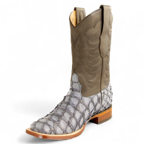 Los Altos Boots Boots Men's Genuine Piraruccu Skin Rodeo Wide Square Toe Boots Gray Color - Los Altos Boots