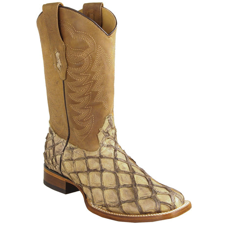 Los Altos Boots Boots Men's Genuine Piraruccu Skin Rodeo Wide Square Toe Boots Moka Color - Los Altos Boots