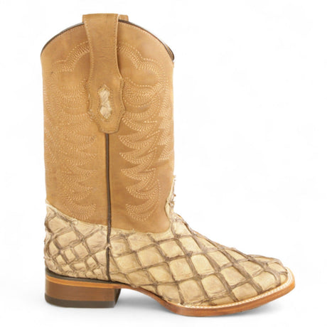 Los Altos Boots Boots Men's Genuine Piraruccu Skin Rodeo Wide Square Toe Boots Oryx Color - Los Altos Boots