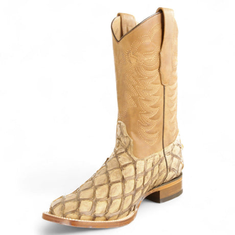 Los Altos Boots Boots Men's Genuine Piraruccu Skin Rodeo Wide Square Toe Boots Oryx Color - Los Altos Boots